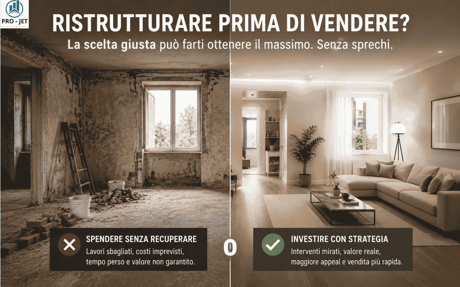 Confronto tra immobile da ristrutturare e casa rinnovata per valutare se conviene ristrutturare prima di vendere