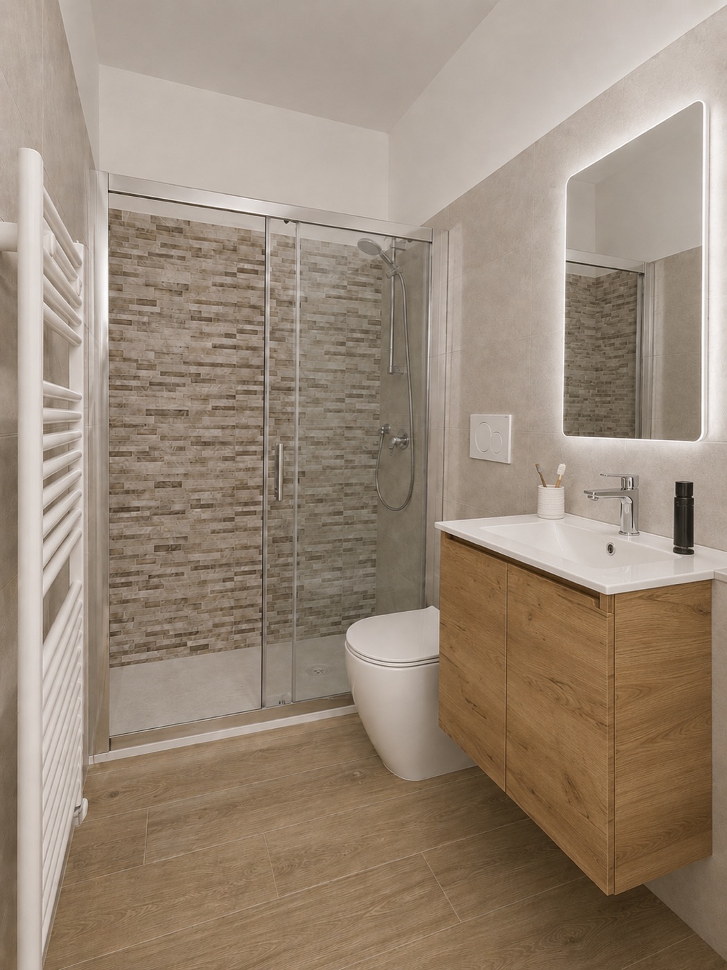 Rendering: il bagno Rendering di progetto del bagno con box doccia