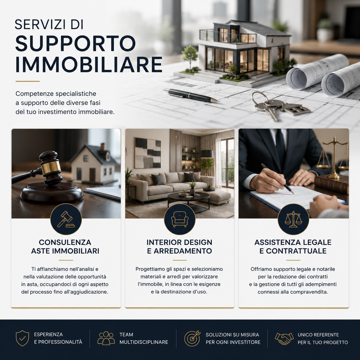 Servizi di supporto PRO-JET Real Estate per aste immobiliari, interior design, arredamento e assistenza legale e contrattuale